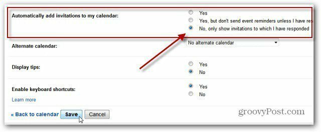 Deaktiver kalenderhendelser for Google+ Inviter varsler