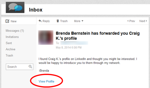viser en linkedin-profil via inmail