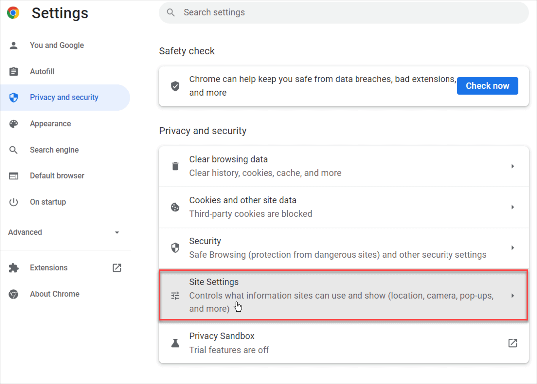 nettstedinnstillinger deaktiverer varsler på Chromebook