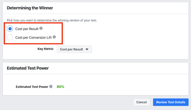 Bestemme vinnerseksjonen i A / B-testen for Facebook-eksperimenter