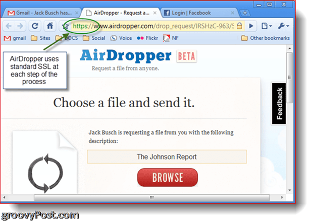 Dropbox Airdropper-skjermbilde - velg en fil