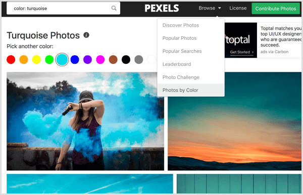 Pexels sorterer bilder etter farge
