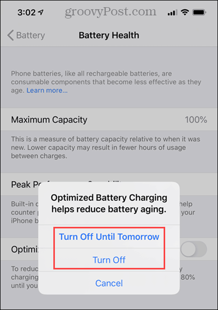 Slå av alternativene for optimalisert batterilading på iPhone
