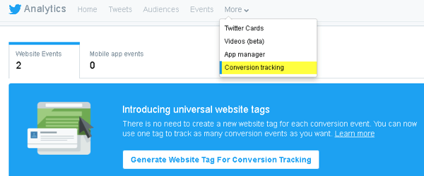 Twitter lar deg legge til kode på nettstedet ditt for konverteringssporing og for å skape skreddersydde målgrupper.