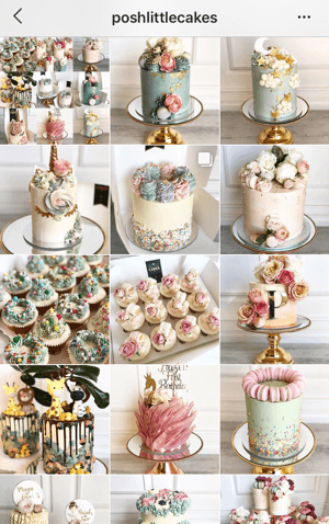 Hvordan du forbedrer dine Instagram-bilder, Instagram-feed-temaeksempel fra Posh Little Cakes som viser en dempet fargepalett