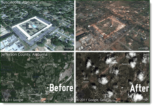 Se After Affects of the Recent Alabama Tornadoes via Google Earth Picasa