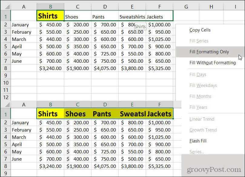 Excel autofyllformatering