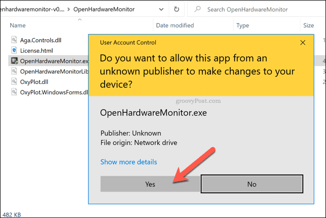 Windows 10 UAC-advarsel for Open Hardware Monitor