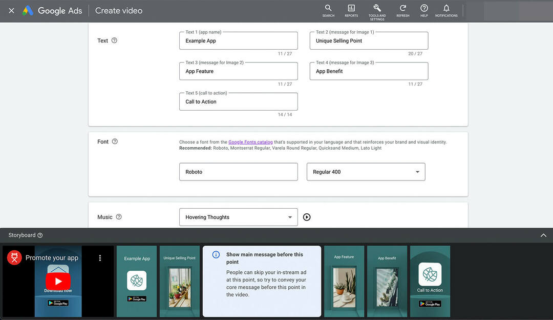 how-to-marketing-your-app-using-youtube-vertical-video-ads-using-google-ads-asset-library-templates-storyboard-automated-tips-show-main-message-before-this-point- font-audio-track-example-8