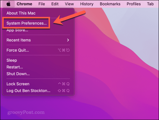 Åpne Systemvalg-menyen på Mac