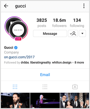 Instagram Live Broadcast-indikator på profilen