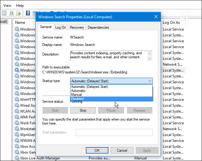 2 Deaktiver Windows Search Service Windows 10