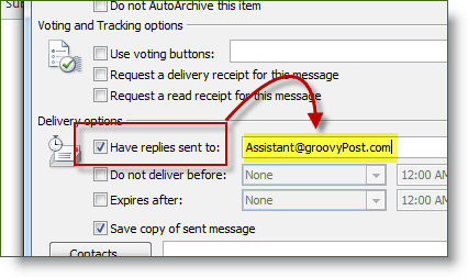 Merk av for svar-til-avmerkingsboksen i Microsoft Office 2010