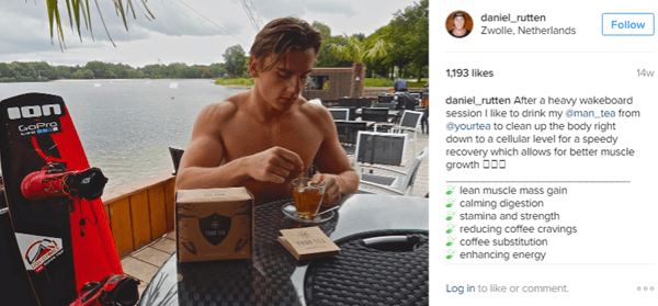 Idrettsutøver Daniel Rutten stiller med Man Tea og fremhever fordelene for sine Instagram-følgere.