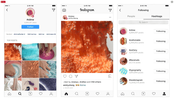 For å gjøre innlegg og andre brukere enda mer synlige på plattformen, introduserte Instagram hashtags som brukere kan følge og oppdage toppinnlegg og de nyeste historiene. 