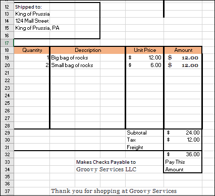 Excel-regneark-faktura-eksemplet