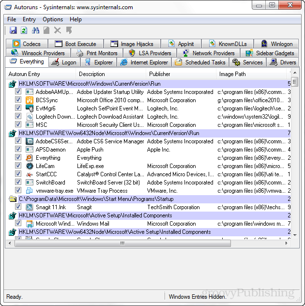 Sysinternals Autoruns Hjelper med å administrere Windows oppstartelementer