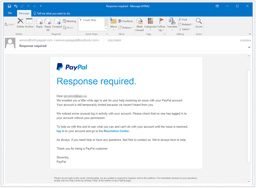 PayPal falske varsel