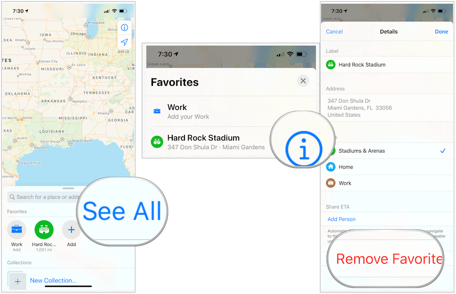 Apple Maps fjerner favoritter
