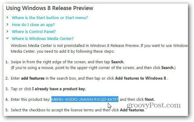 Installer Windows Media Center i Windows 8 Release Preview