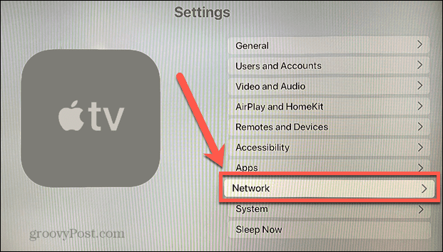 Apple TV-nettverksmeny
