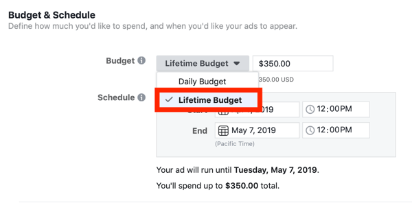 Tips for å senke kostnadene for Facebook-annonser, muligheten til å sette kampanjebudsjett til levetidsbudsjett