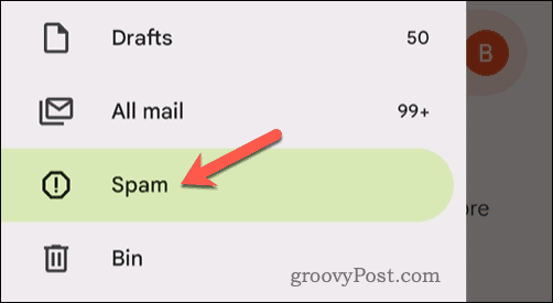 Åpne Gmail-søppelpostmappen i mobilappen