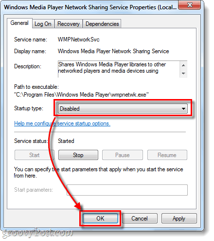oppstartstype for Windows Media Player deaktivert