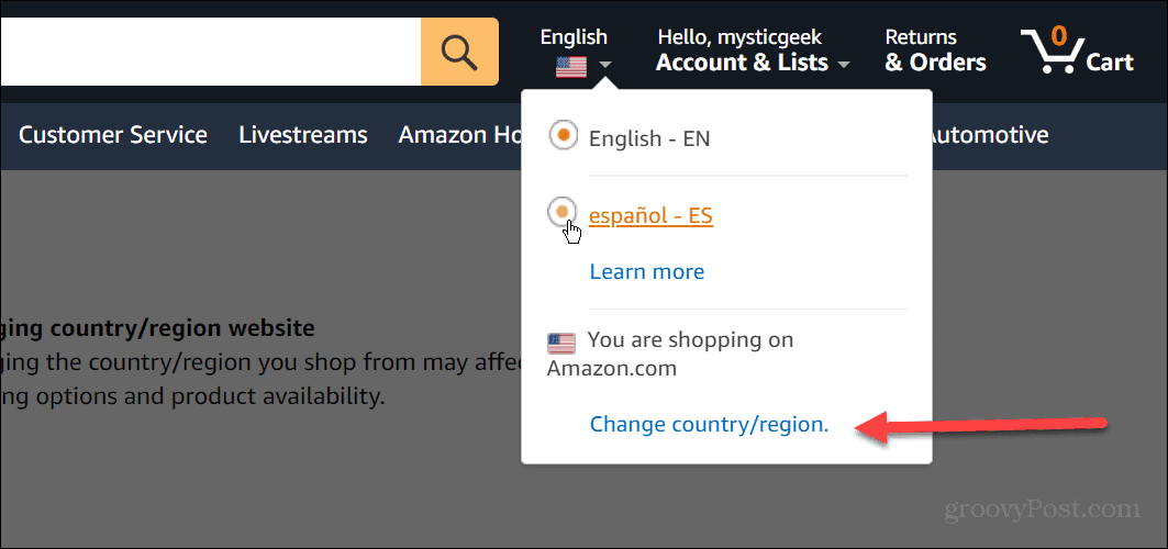 Endre språk på Amazon
