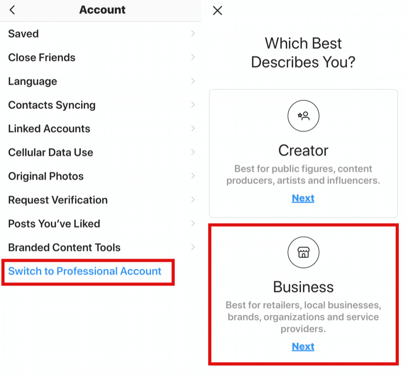 hvordan du bytter fra Instagram personlig profil til bedriftsprofil