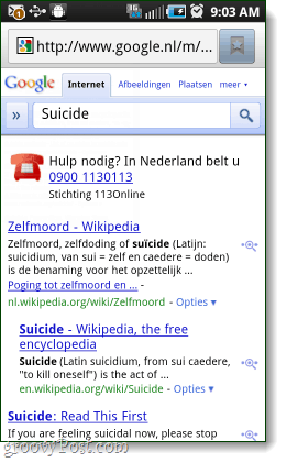 google selvmord hjelpelinje i Nederland