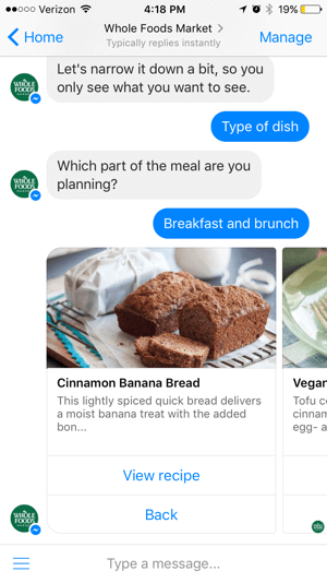 Whole Foods chatbot tilbyr verdi gjennom innhold i stedet for å selge direkte til brukere.