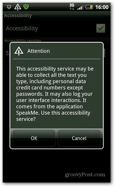 SpeakMe for Android tilgjengelighet aktiverer