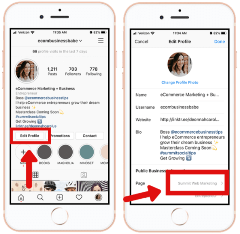 hvordan du kobler Instagram-forretningskontoen til Facebook-siden i Instagram-appen