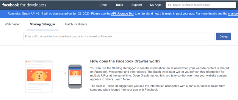 trinn 1 for hvordan du bruker Facebook Sharing Debugger-verktøyet