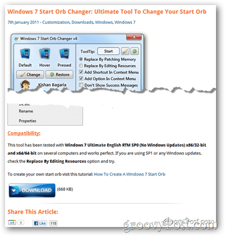 Slik endrer du startmenyen Orb i Windows 7