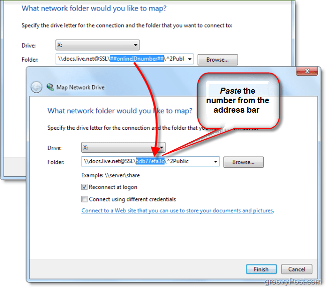 lim inn din Windows live-ID i kartnettverksstasjonen