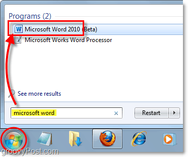 lansere Microsoft Word 2010 i Windows 7