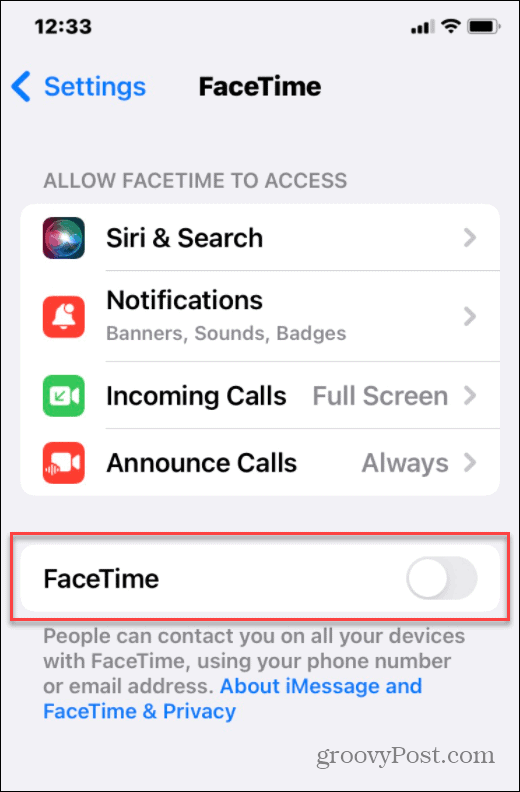 slå av facetime iphone