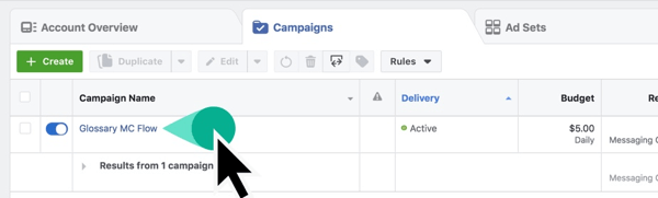 Finn kampanjenavnet ditt i Facebook Ads Manager.