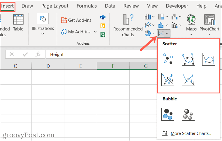 Sett inn et scatter-diagram i Excel