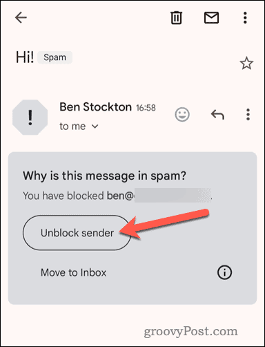 Fjern blokkering av en blokkert avsender i Gmail-mobilappen