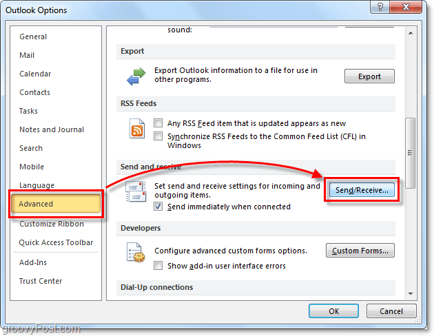 Hvordan planlegge automatisk sending / mottak i Outlook 2010