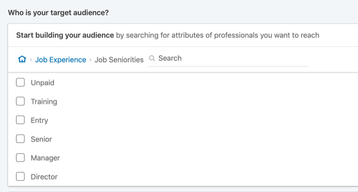 målrette LinkedIn-annonser etter ansiennitet