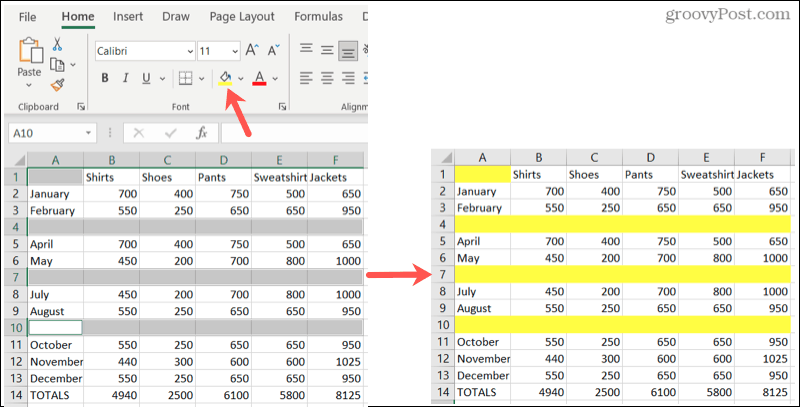 Marker tomme rader i Excel