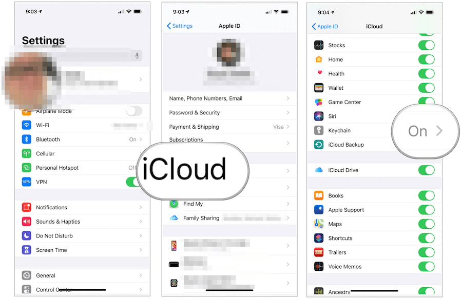iCloud nøkkelring oppsett iOS