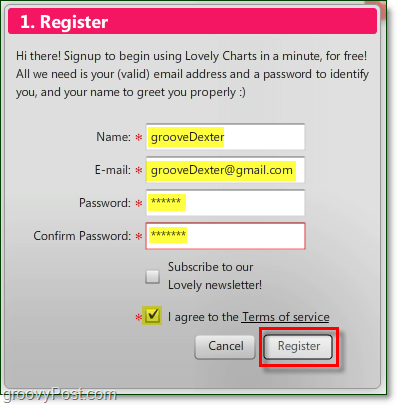 opprett en påloggings-ID for nydelige diagrammer