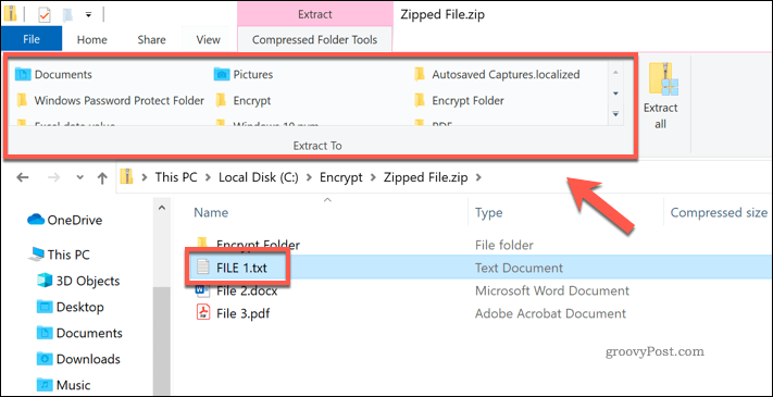 Pakke ut en enkelt fil fra en zip-fil i Windows File Explorer