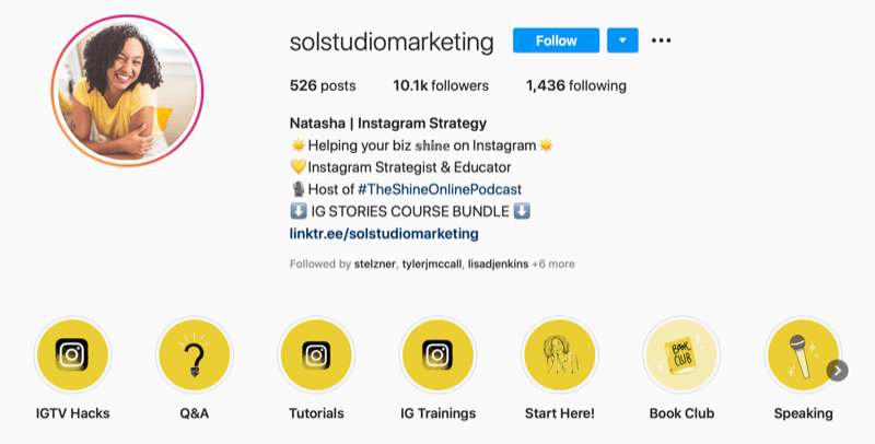 skjermbilde av Sol Studio Marketing Instagram-konto bio