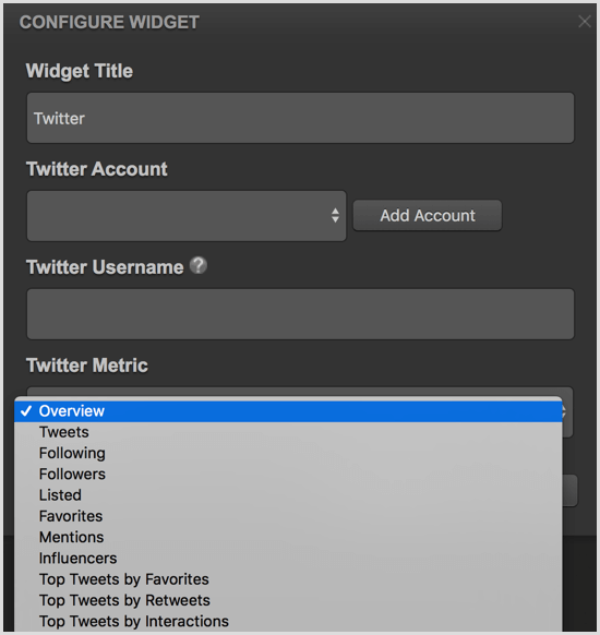 Cyfe konfigurerer Twitter-widgeten
